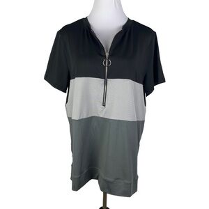 Just‎ Fashion Now Colorblock Front Half Zipper Short Sleeve Blouse Women's 2X